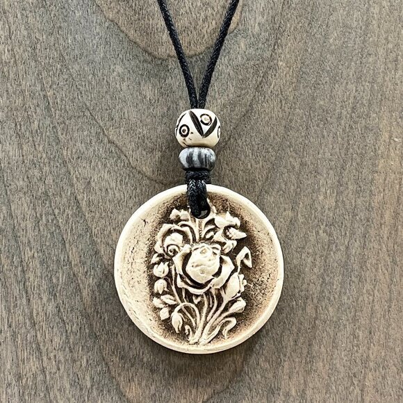 Artisan Jewelry - Vintage Rose Ceramic Pendant | Handmade